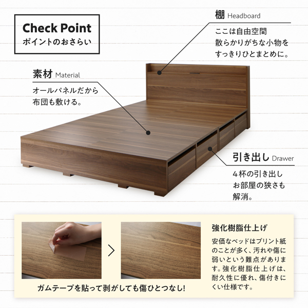 収納付きベッド 布団で寝れる収納付きベッド X Draw エックスドロウ ベッドフレームのみ 引き出しなし セミダブル