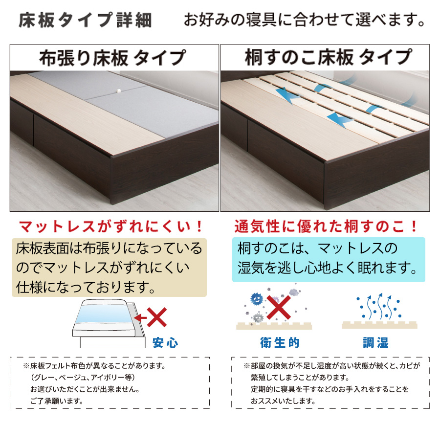 床板タイプとすのこタイプが選べます。