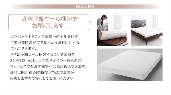 真空圧縮ロール梱包でお届けします。