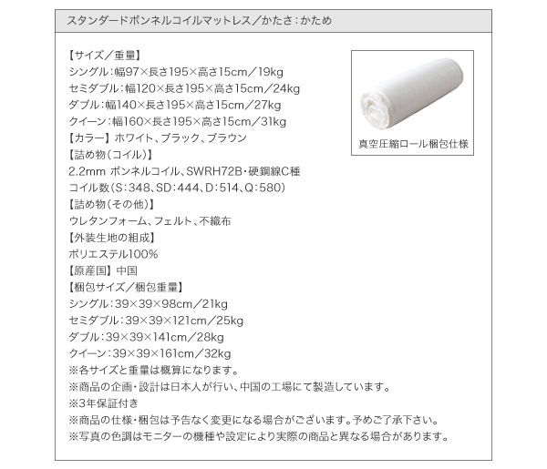 スタンダードボンネルコイルマットレス詳細