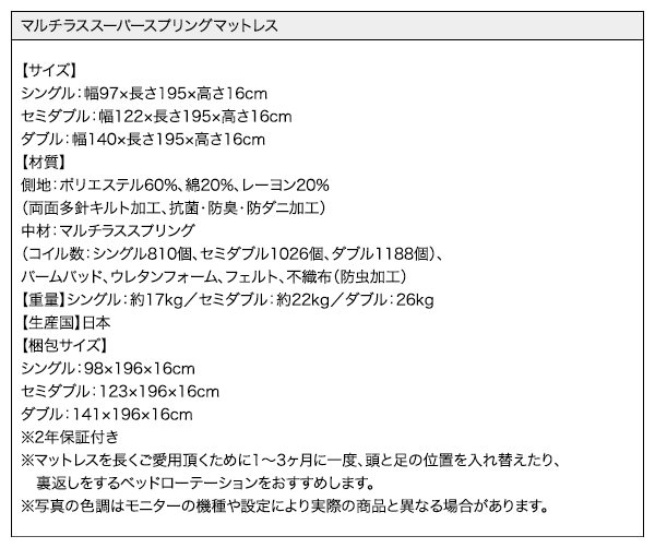 マルチラスマットレス詳細