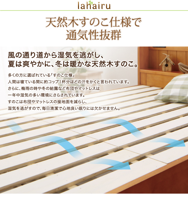 天然木すのこ仕様で通気性抜群
