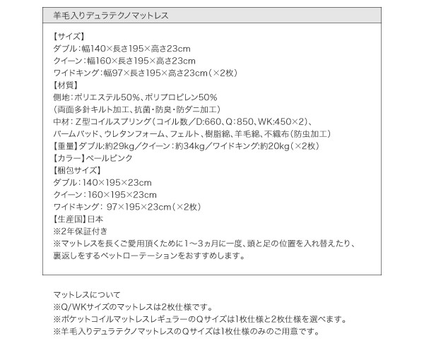 羊毛入りデュラテクノマットレス詳細
