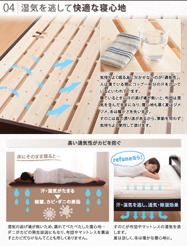 湿気を逃して快適な寝心地