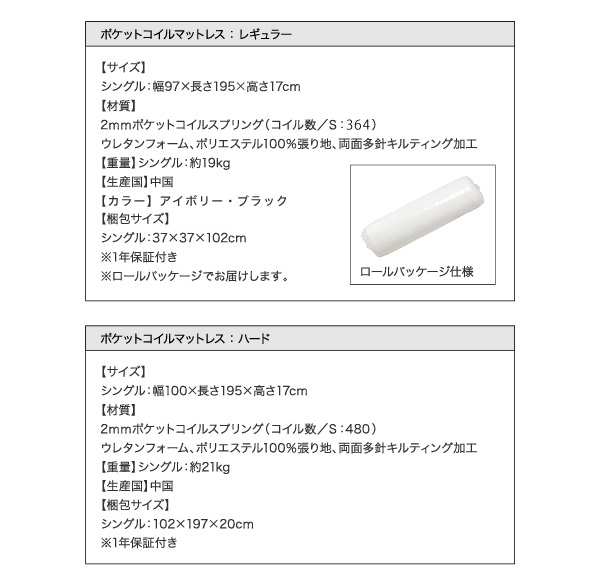 ポケットコイルマットレス詳細
