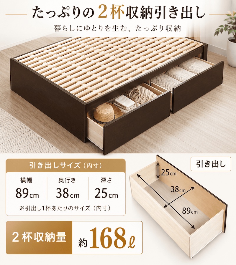 たっぷりの2杯の収納引き出し