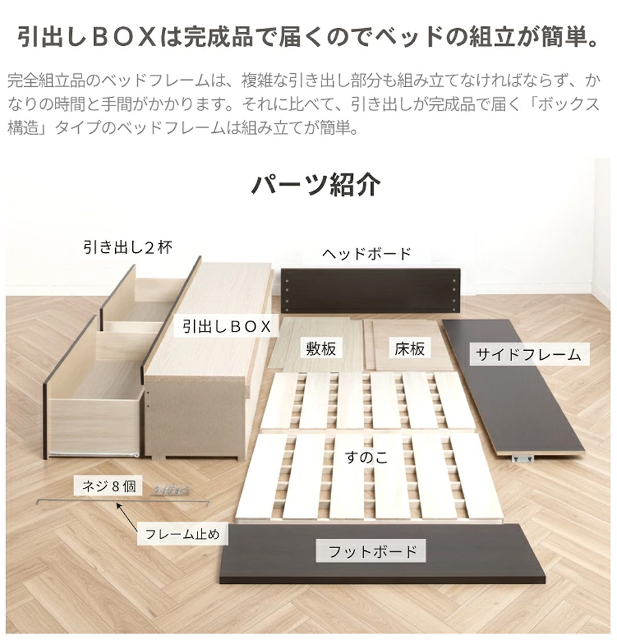 引き出しBOXは完成品で届くので組み立て簡単