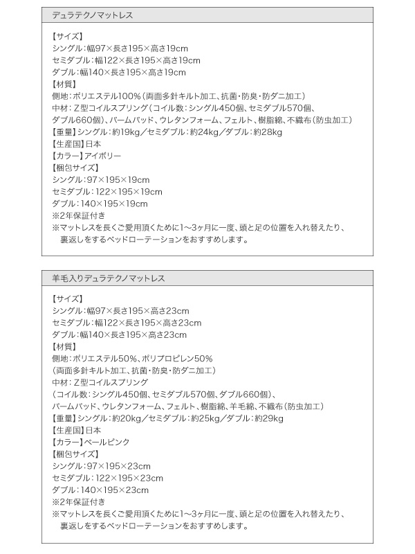 デュラテクノマットレス詳細