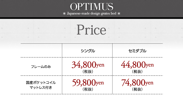タイプ別価格