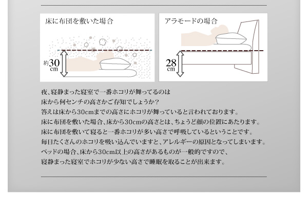 ホコリが少ない高さで睡眠