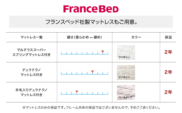 フランスベッド社製マットレスもご用意。