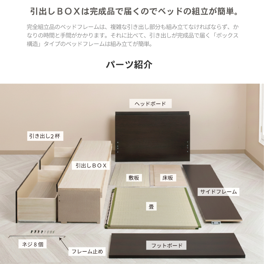 引出しはBOX構造で組み立て簡単