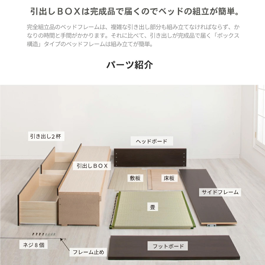 引出しはBOX構造で組み立て簡単