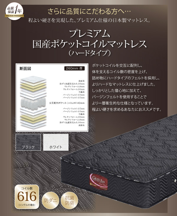 プレミアム国産ポケットコイルマットレス